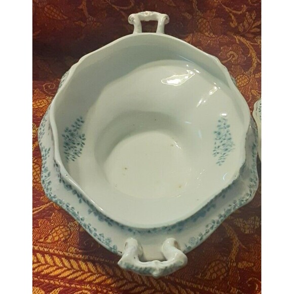 Antique Lidded Oval Tureen WH Grindley & Co Flow Blue Aldine Pattern - Picture 11 of 12